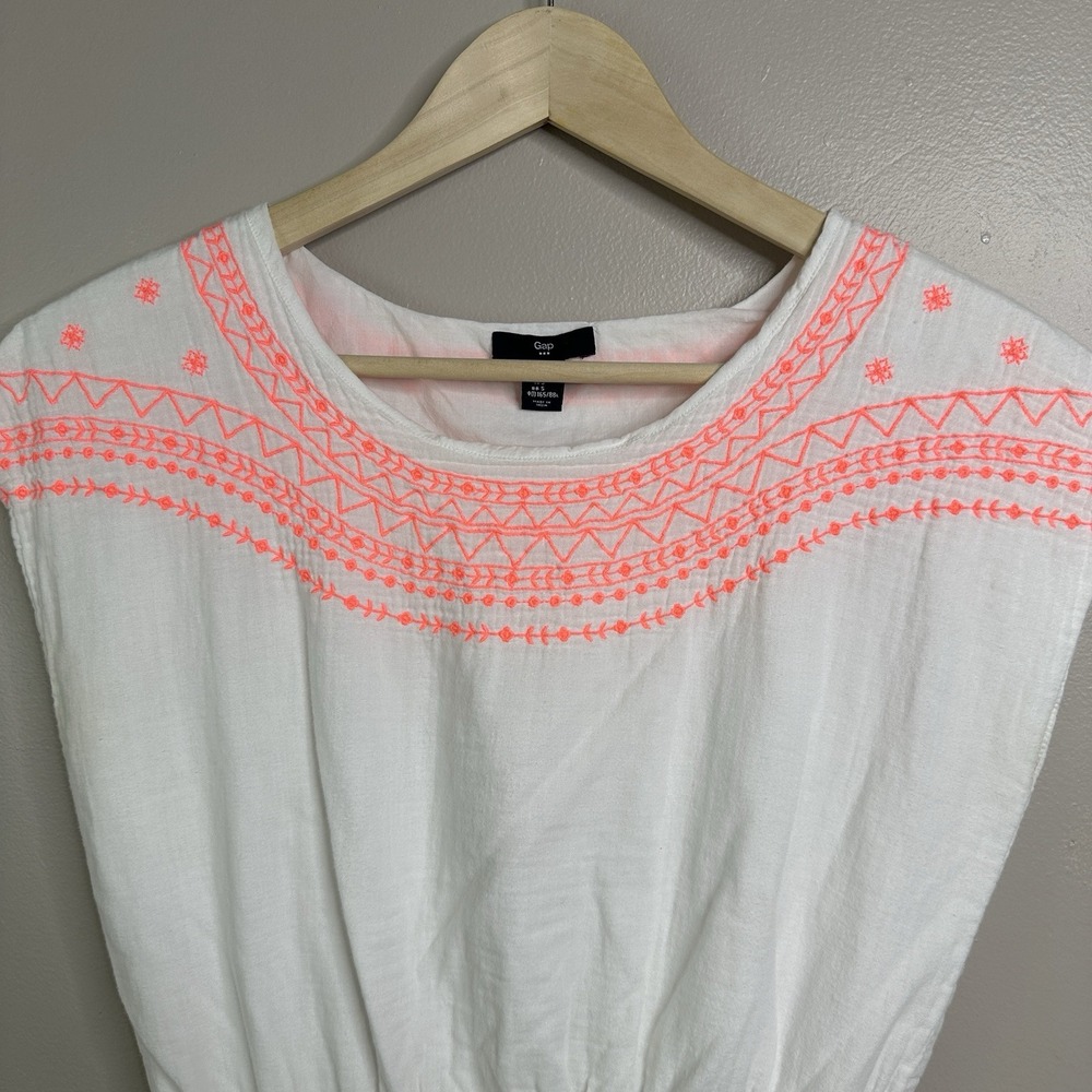 GAP Women's Cotton Cover Up White Pink Embroidery Detail Summer Dress Sz S‎ - Picture 4 of 6